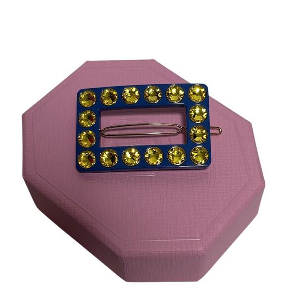 Swarovski Hair clip Round cut, Rectangular shape, Blue, Gold-tone plated main image 4